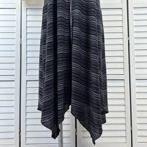 Comfy USA L Black Gray Striped Sleeveless Tank Dress Long Knit Tunic Asymmetric - Picture 3 of 8